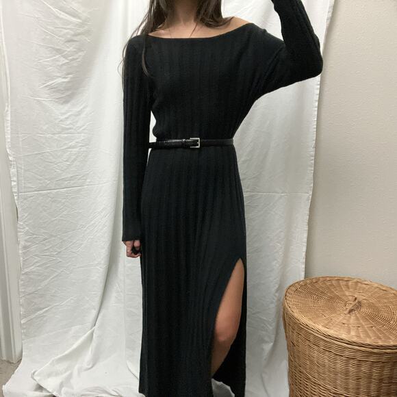 abercrombie & fitch black ribbed knit boatneck sweater maxi midi dress - Picture 6 of 7